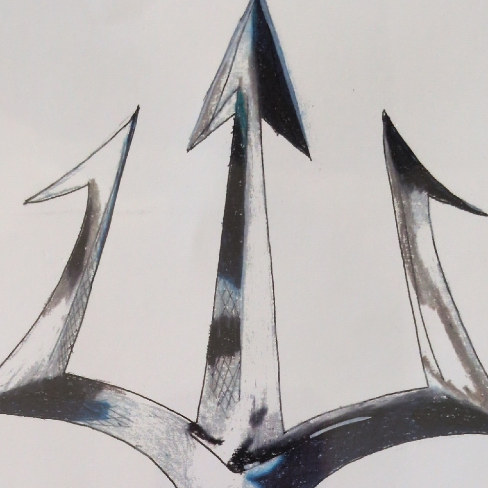 Trident Art Print with Blue and Black Accents. 8x10 - Picture 2 of 3